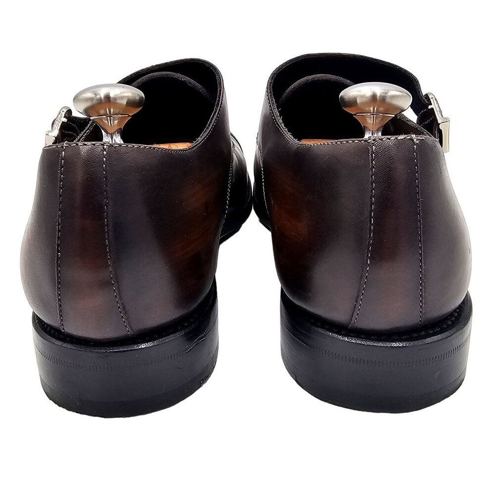 Chalk Mark Men's 8.5 Antique Patina Brown Dress Shoes Double Monk Strap Loafers - Picture 6 of 11